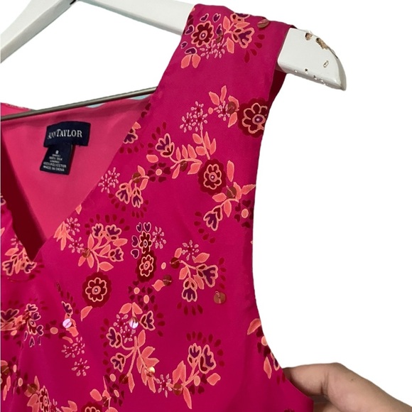 Vintage Ann Taylor Women’s Y2K Silk Tank Top Floral Sequin Feminine Fairy Pink 8 - Picture 4 of 6
